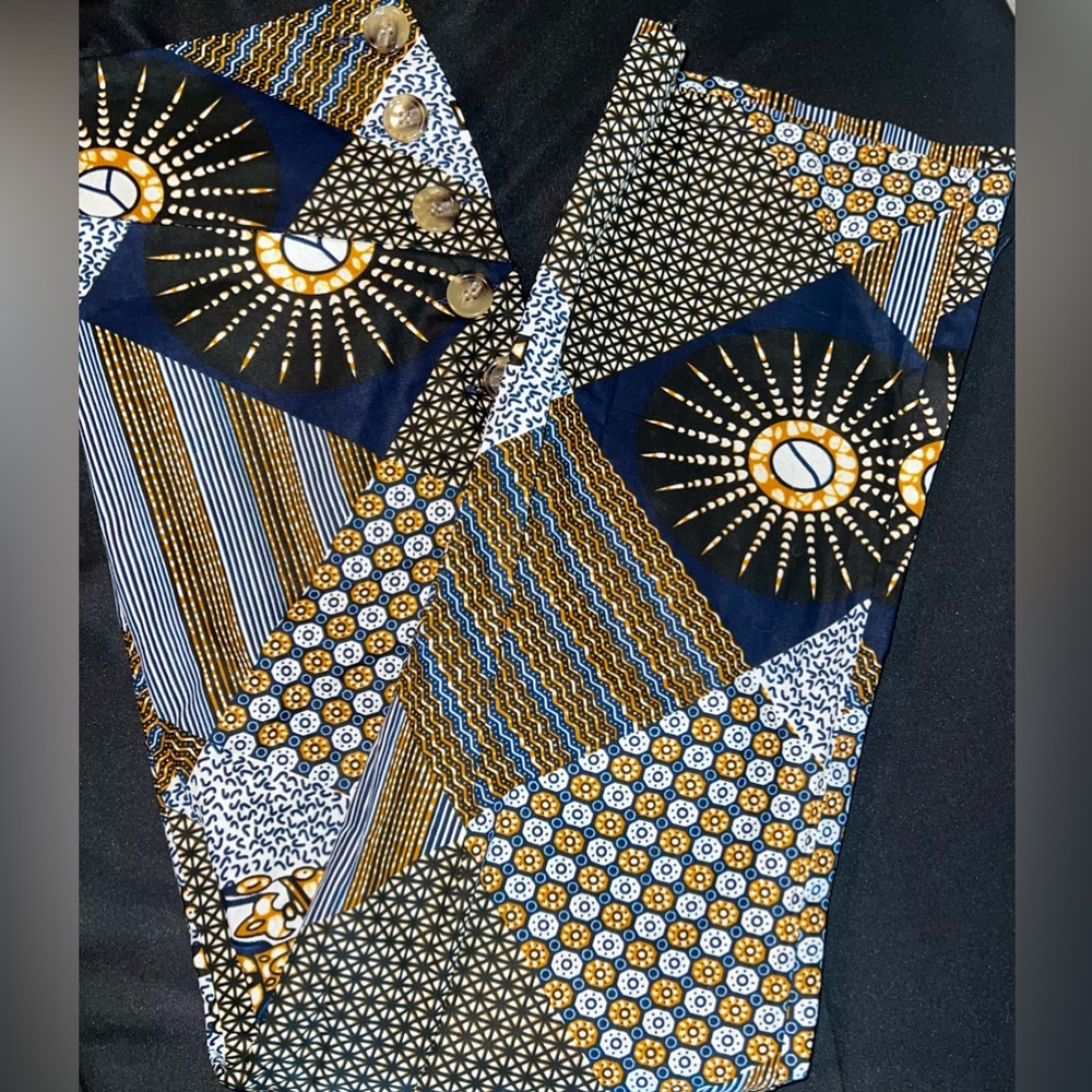 🤩 NEW ITEM! Royal Native Geometric Print Pants Women’s Sz M Sun Crown Blue Gold